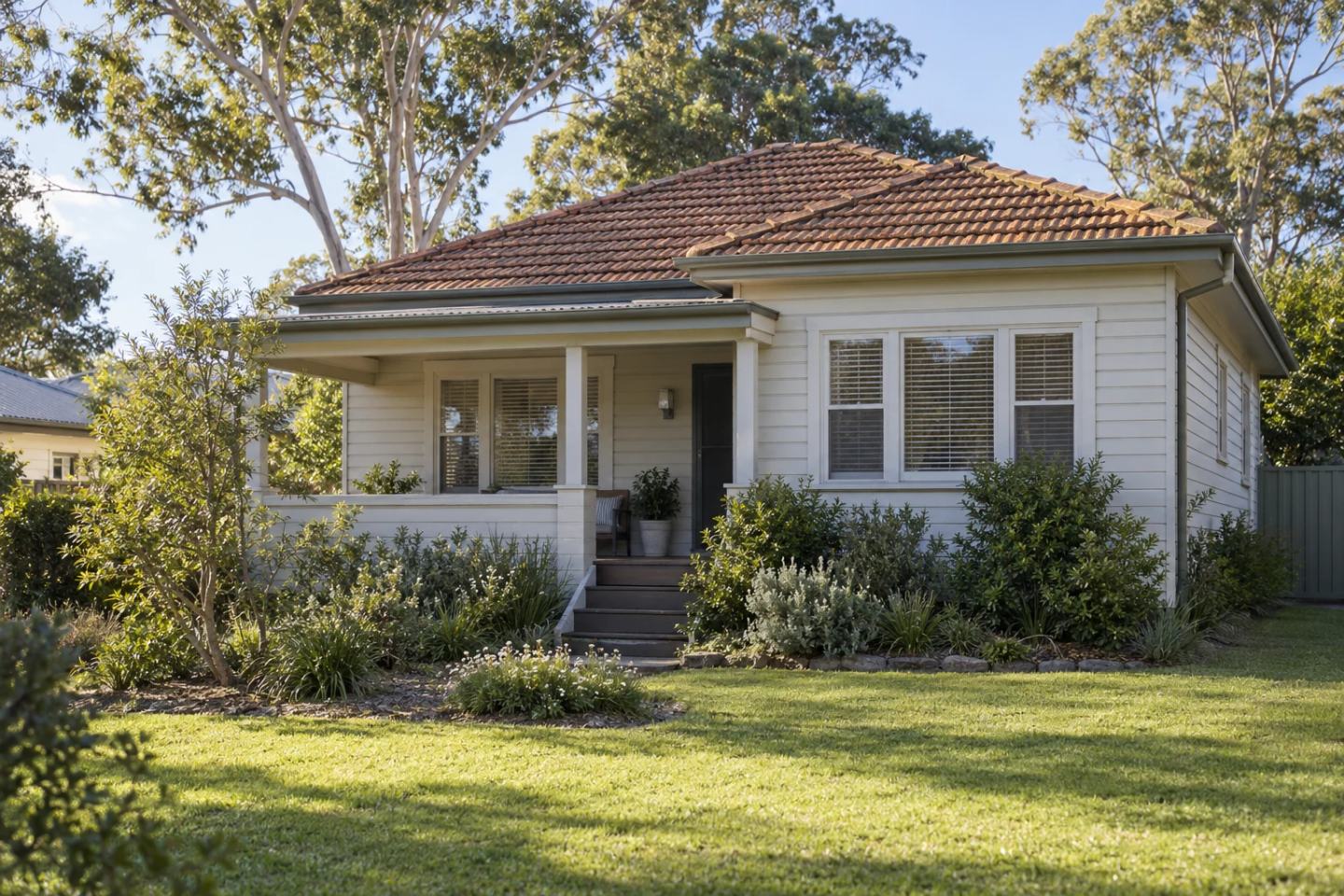 An established home with a front garden and leafy surroundings.